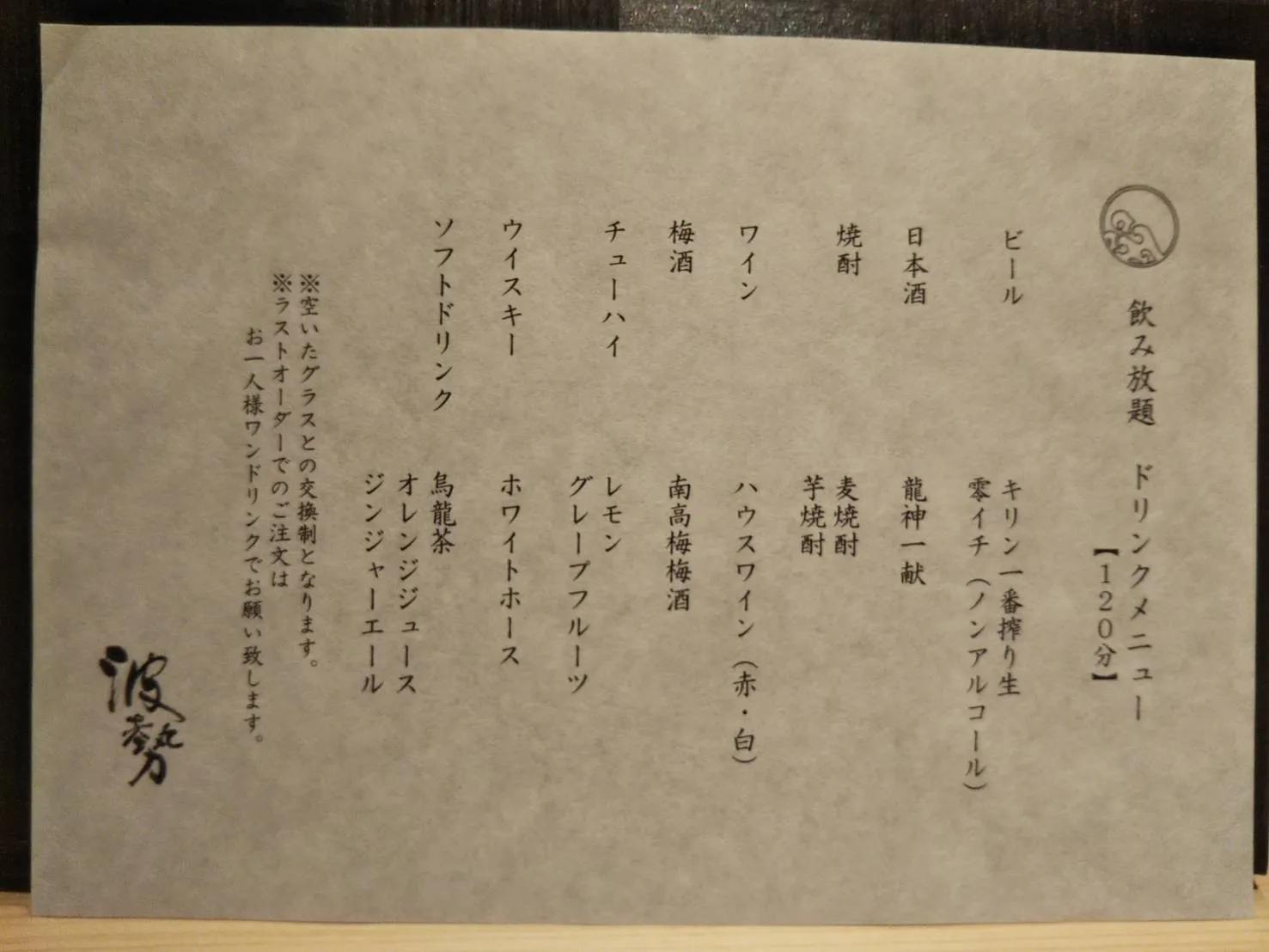 お飲み物メニュー表