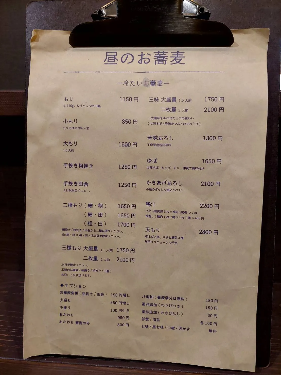 メニュー表