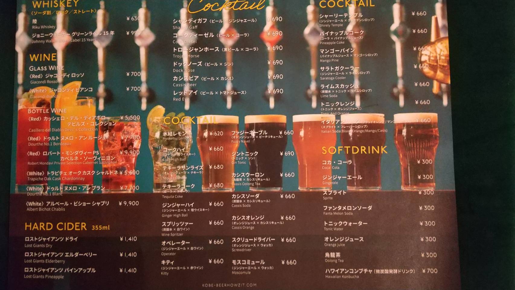 クラフトビールメニュー
