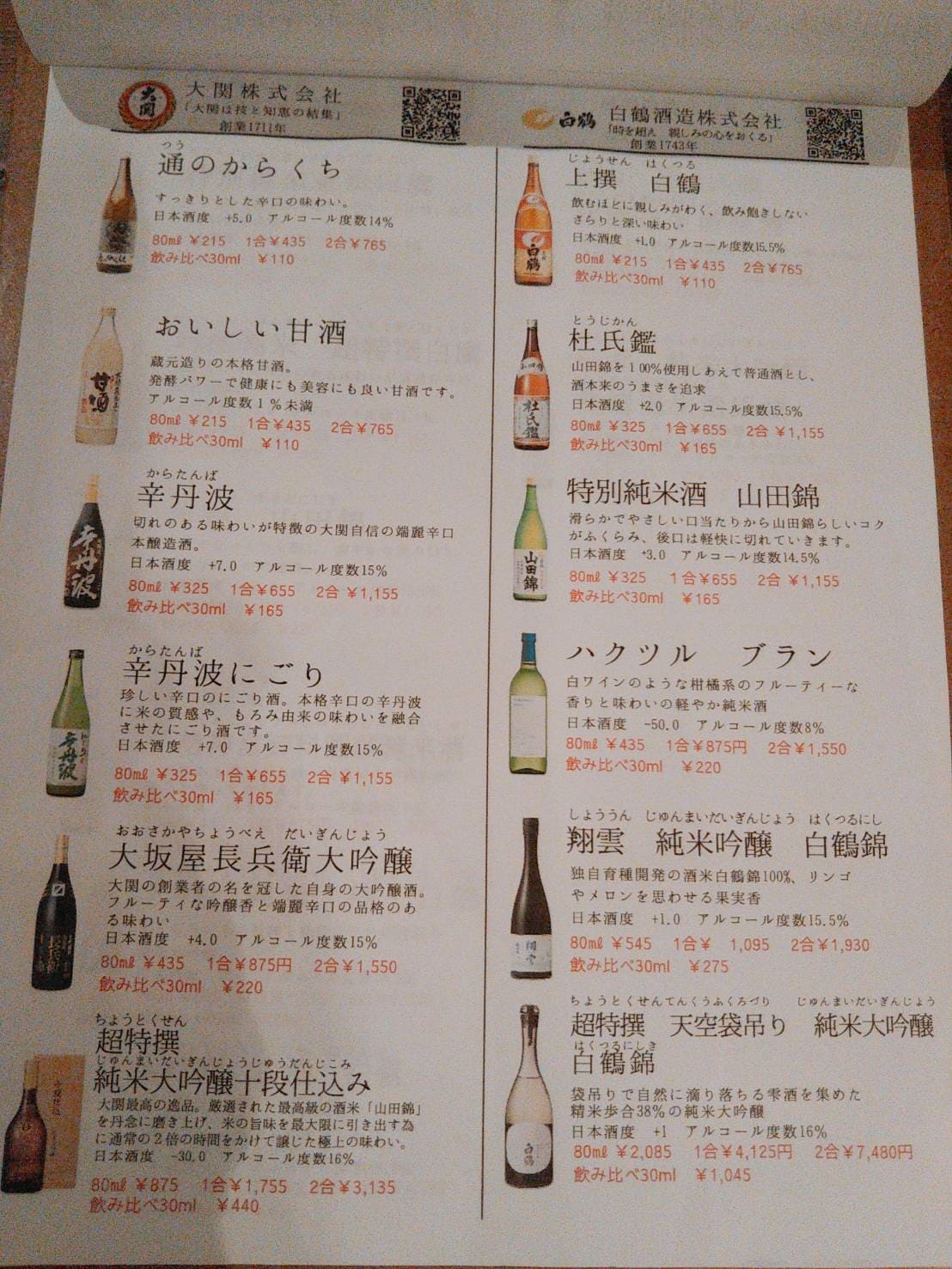 お酒メニュー(お酒提供可になり次第)