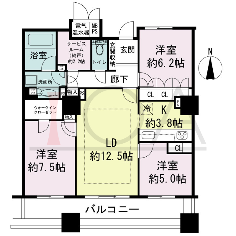 ライオンズタワー神戸旧居留地の間取り図 全6邸 南向き住戸
3LDK 専有面積85.40m2
バルコニー面積15.05m2