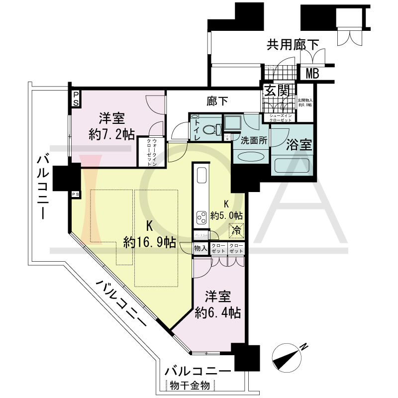 アーバンライフ神戸三宮ザ・タワーの間取り図 全14邸　東南角住戸
2LDK　専有面積83.53m2
(貯湯タンク置場1.16m2含む)
バルコニー面積25.17m2
アルコーブ面積1.04m2