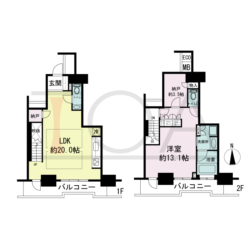 ジークレフ新神戸タワーの間取り図 1邸のみ 28・29階部分 南向き住戸
1LDK+2N 専有面積84.19m2
バルコニー面積17.92m2
