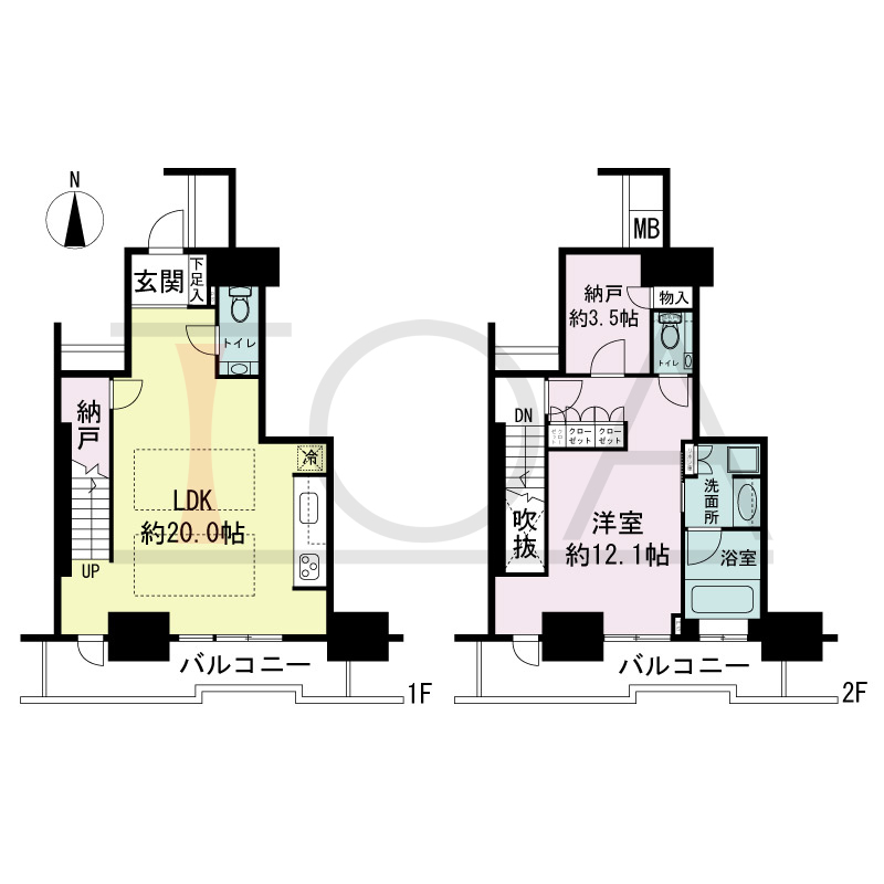 ジークレフ新神戸タワーの間取り図 2邸のみ 南向き住戸
1LDK+2N 専有面積83.87m2
バルコニー面積17.92m2