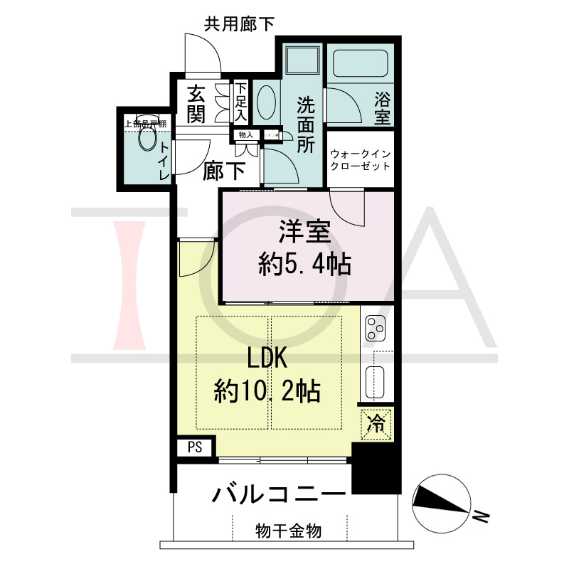 シティタワー神戸三宮の間取り図 東向き住戸
1LDK+WIC 専有面積41.18m2
バルコニー面積8.13m2