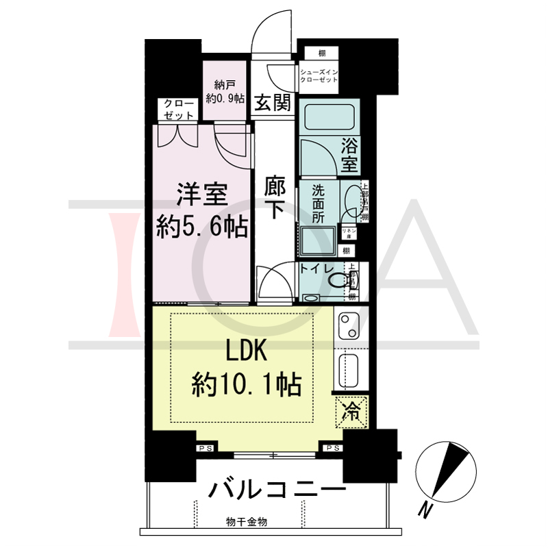 シティタワー神戸三宮の間取り図 北向き住戸
1LDK+N+SIC
専有面積43.26m2
バルコニー面積8.16m2