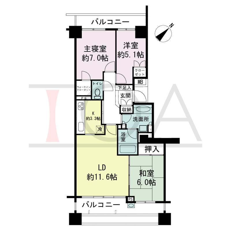 パークスクエア神戸山本通の間取り図 全12戸 南東向き住戸
3LDK 専有面積75.48m2
バルコニー面積19.21m2
アルコーブ面積1.44m2