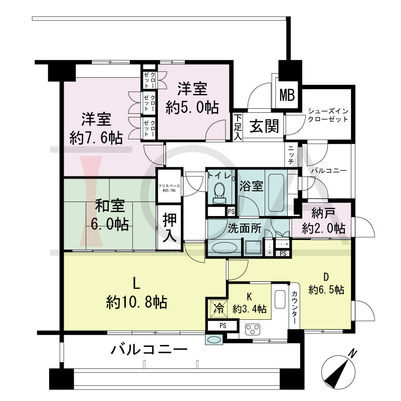 パークスクエア神戸山本通の間取り図 1戸 南東角住戸
3LDK+MR+F 専有面積97.94m2
バルコニー面積25.16m2
アルコーブ面積3.13m2
