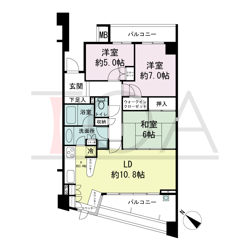 パークスクエア神戸山本通の間取り図 全4戸 南西角住戸
3LDK 専有面積78.93m2
バルコニー面積16.81m2
アルコーブ面積3.00m2