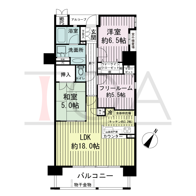 ザ・神戸北野レジデンスの間取り図 全5戸 南東角住戸
2LDK+F 専有面積77.87m2
バルコニー面積10.37m2
アルコーブ面積1.96m2