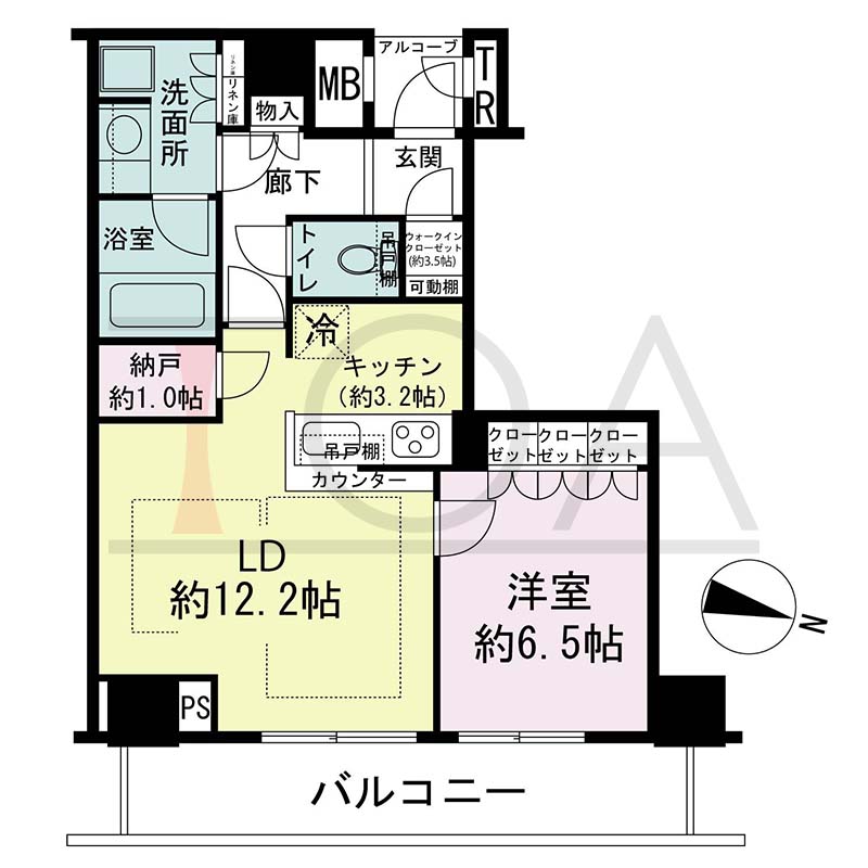 ザ・パークハウス神戸ハーバーランドタワーの間取り図 全18邸 東向き住戸
1LDK+N+SIC 専有面積55.95m2
バルコニー面積10.79m2
アルコープ面積1.82m2