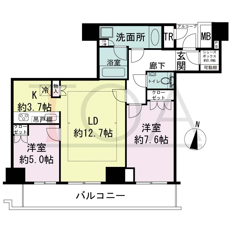 ザ・パークハウス神戸ハーバーランドタワーの間取り図 全17邸 南向き住戸
2LDK+SIC 専有面積68.58m2
バルコニー面積12.02m2
アルコープ面積1.82m2