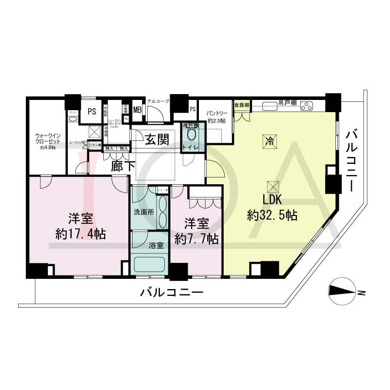 ザ・パークハウス神戸ハーバーランドタワーの間取り図 1邸 北東角住戸
2LDK+SIC+WIC+P+U 専有面積144.06m2
バルコニー面積31.73m2
アルコープ面積1.91m2
