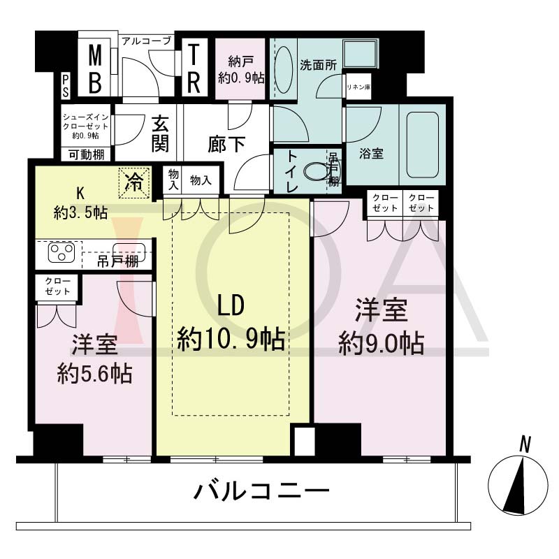 ザ・パークハウス神戸ハーバーランドタワーの間取り図 全15邸 南向き住戸
2LDK+N+WIC 専有面積70.16m2
バルコニー面積11.72m2
アルコープ面積1.82m2