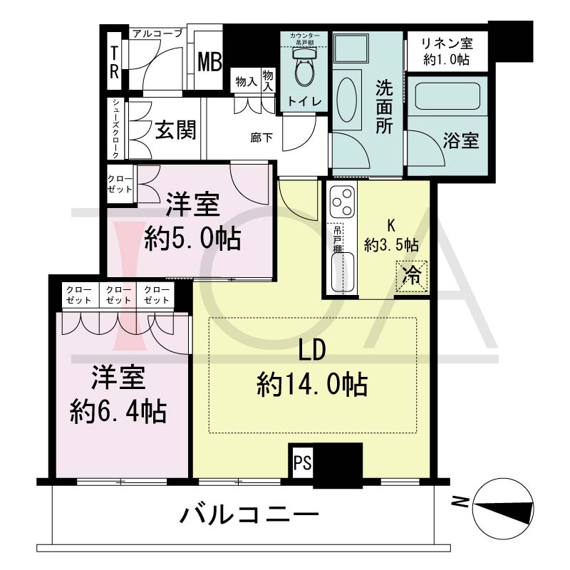 ザ・パークハウス神戸ハーバーランドタワーの間取り図 全15邸 西向き住戸
2LDK+L 専有面積70.71m2
バルコニー面積11.28m2
アルコープ面積1.82m2