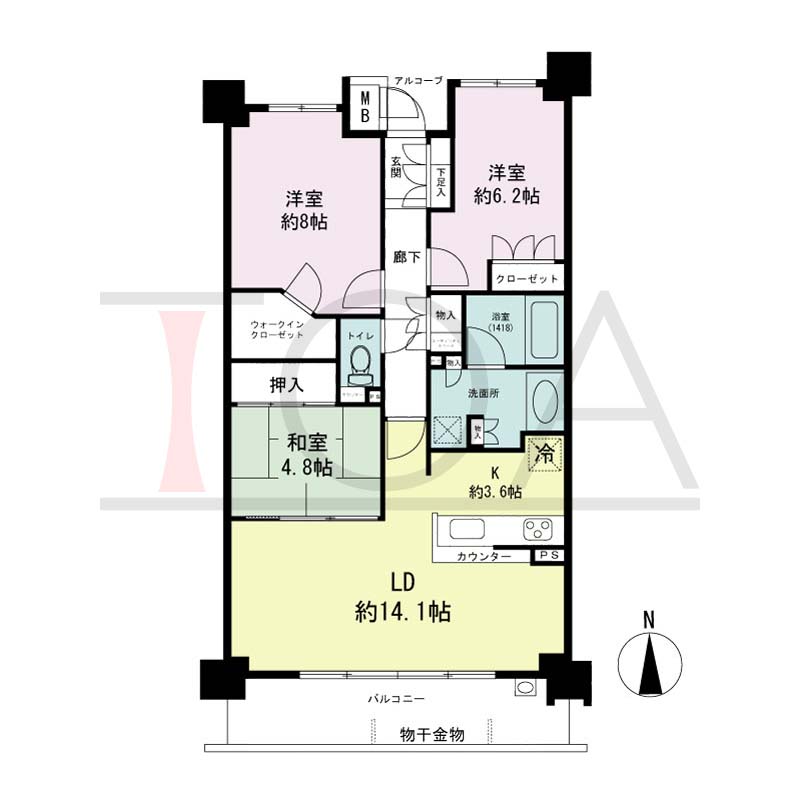 ジオ神戸山本通の間取り図 全3邸 南向き住戸
3LDK 専有面積83.05m2
アルコープ面積1.45m2
バルコニー面積11.71m2
サービススペース面積2.15m2
