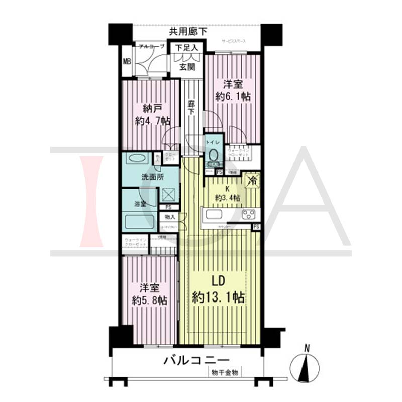 ジオ神戸山本通の間取り図 全2邸 南向き住戸
2LDK+F 専有面積74.54m2
アルコープ面積2.40m2
バルコニー面積10.68m2
サービススペース面積1.25m2
