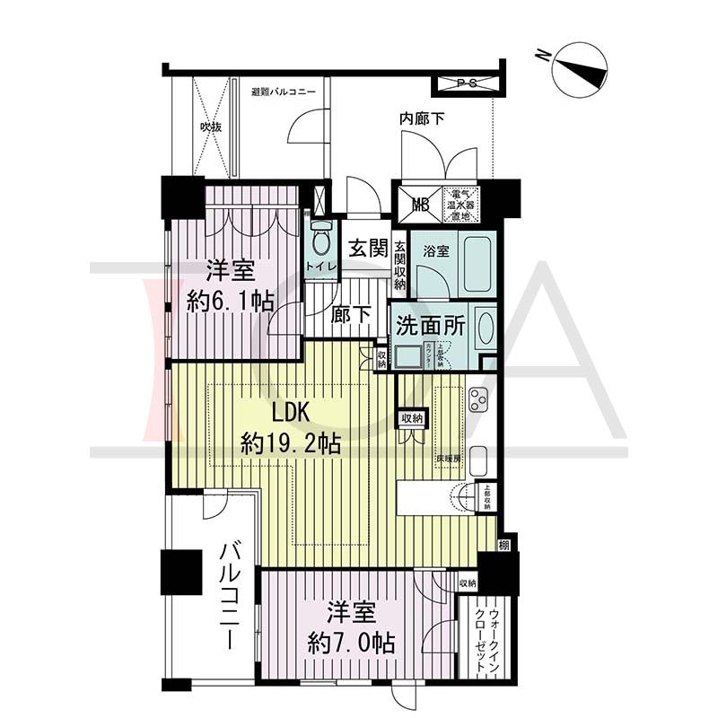 ライオンズマンション神戸栄町通の間取り図 全8邸 北西角住戸
2LDK 専有面積75.35m2
バルコニー面積8.60m2