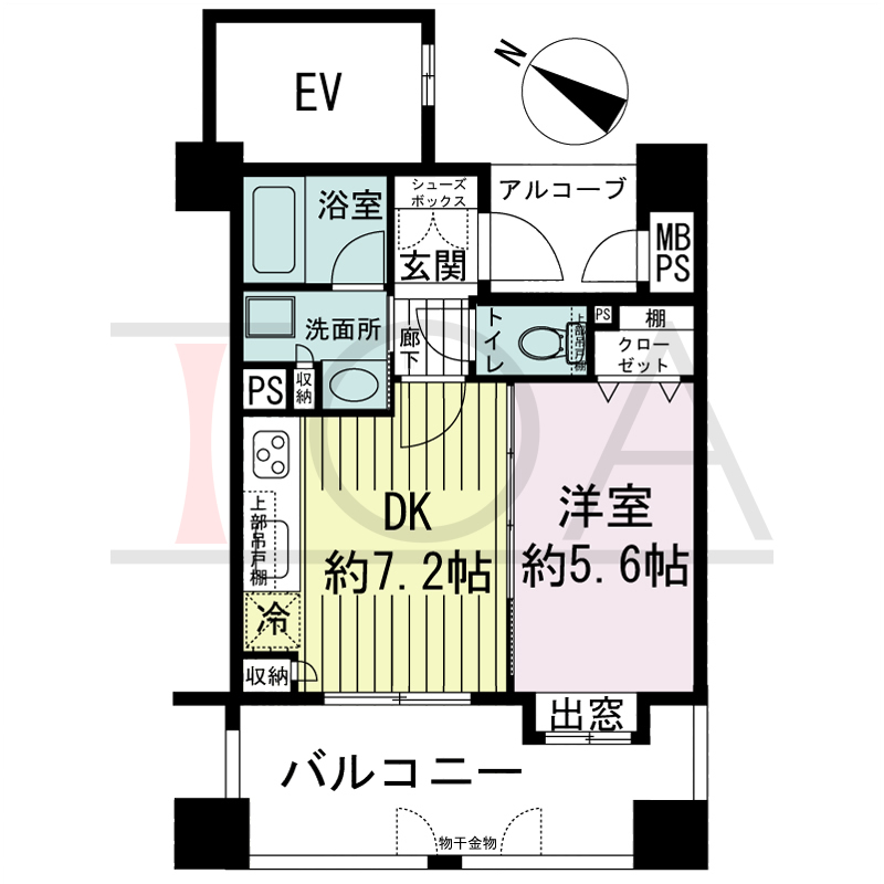 ワコーレ神戸中山手通の間取り図 全4邸　西向き住戸
1DK　専有面積32.01m2
バルコニー面積10.92m2
アルコーブ面積3.02m2