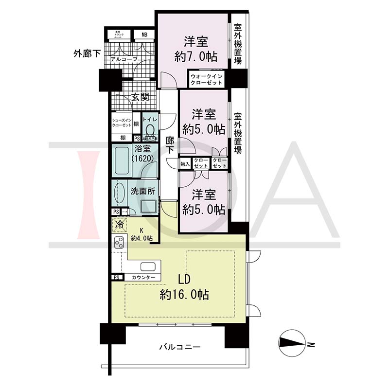 ザ・ライオンズ神戸ハーバーランドの間取り図 Lタイプ
全13邸 東向き角住戸
3LDK 専有面積85.78m2
バルコニー面積13.27m2
アルコーブ面積4.53m2