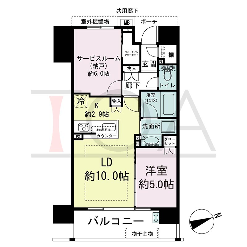 ミッドヒルズ神戸三宮の間取り図 Bタイプ
全11邸 東向き住戸
1SLDK 専有面積54.10m2
バルコニー面積9.12m2
ポーチ面積3.47m2