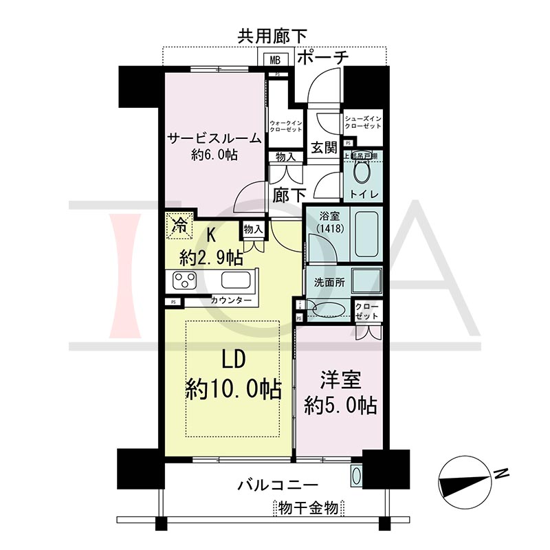 ミッドヒルズ神戸三宮の間取り図 Cタイプ
全11邸 東向き住戸
1SLDK 専有面積54.10m2
バルコニー面積9.12m2
ポーチ面積3.47m2
