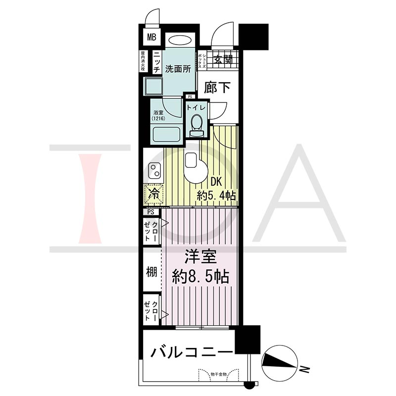 KAISEI神戸海岸通第2(カイセイ神戸海岸通第2)の間取り図 Eタイプ
全6邸
東向き
1DK
専有面積37.34m2
バルコニー面積7.70m2