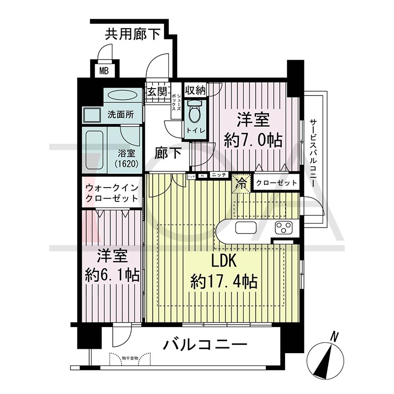 KAISEI神戸海岸通第2(カイセイ神戸海岸通第2)の間取り図 Kタイプ
全4邸
南東角部屋
2LDK
専有面積68.29m2
バルコニー面積10.27m2