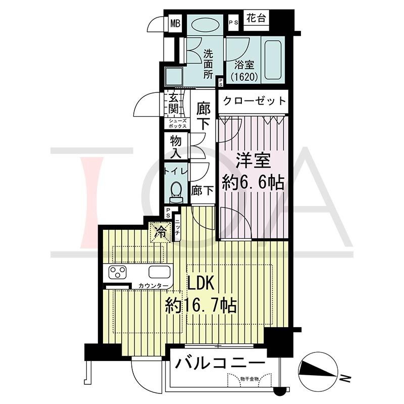 KAISEI神戸海岸通第2(カイセイ神戸海岸通第2)の間取り図 Lタイプ
全4邸
東向き
1LDK
専有面積57.66m2
バルコニー面積5.39m2