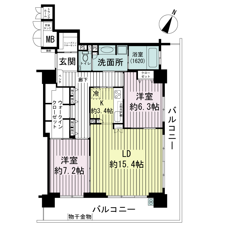 エルグレース神戸三宮タワーステージの間取り図 Oタイプ
全7邸
2LDK　専有面積87.11m2
バルコニー面積29.66m2
トランクルーム面積0.80m2