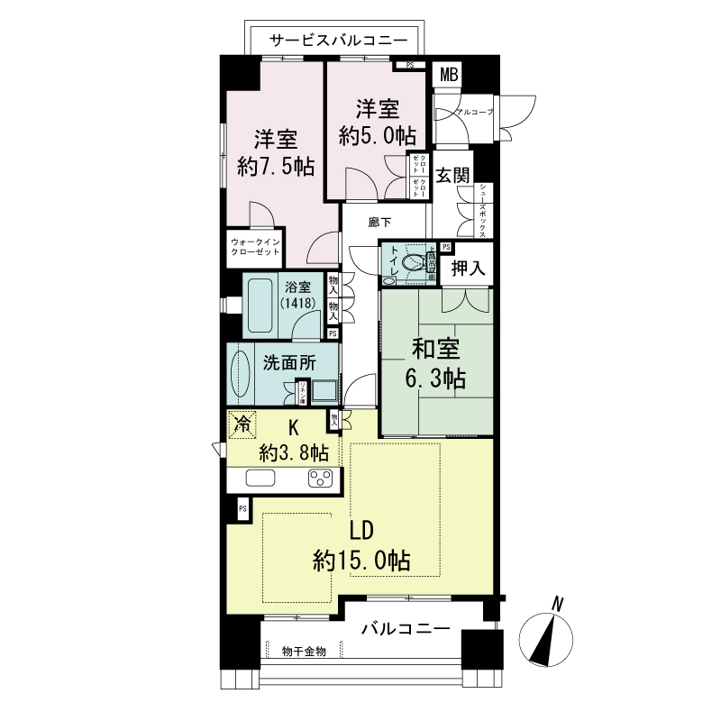 ジークレフ神戸山の手野崎館の間取り図 A6タイプ・3LDK
専有面積87.42m2
バルコニー面積7.93m2
サービスバルコニー面積3.88m2
トランクルーム面積0.51m2