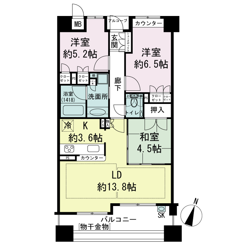 ジークレフ神戸山の手野崎館の間取り図 Cタイプ・3LDK
専有面積72.83m2
バルコニー面積11.92m2
室外機置場面積1.27m2
トランクルーム面積0.51m2