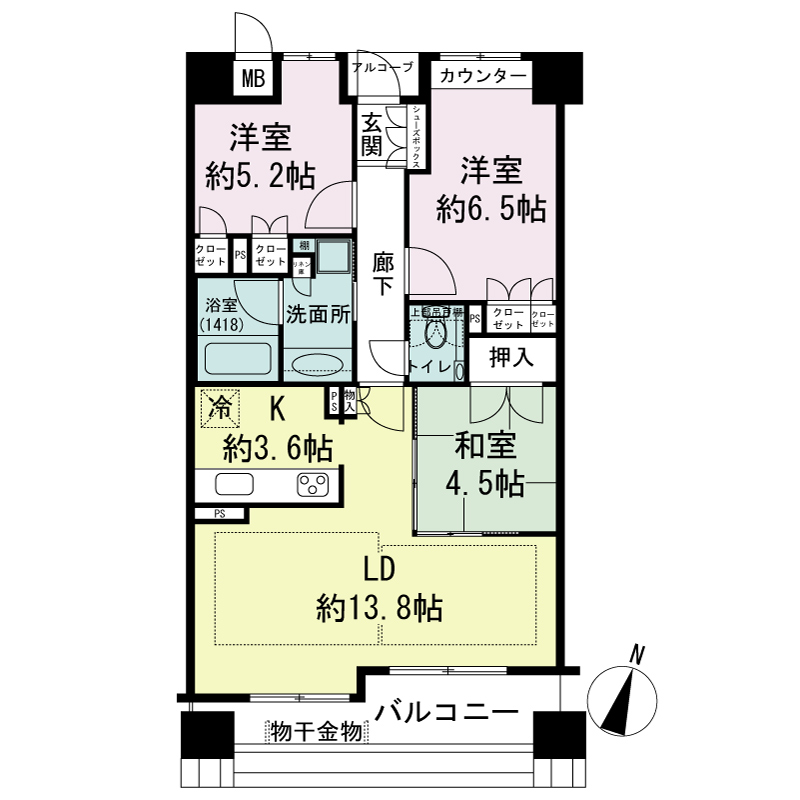 ジークレフ神戸山の手野崎館の間取り図 C6タイプ・3LDK
専有面積72.83m2
室外機置場面積1.27m2
トランクルーム面積0.51m2