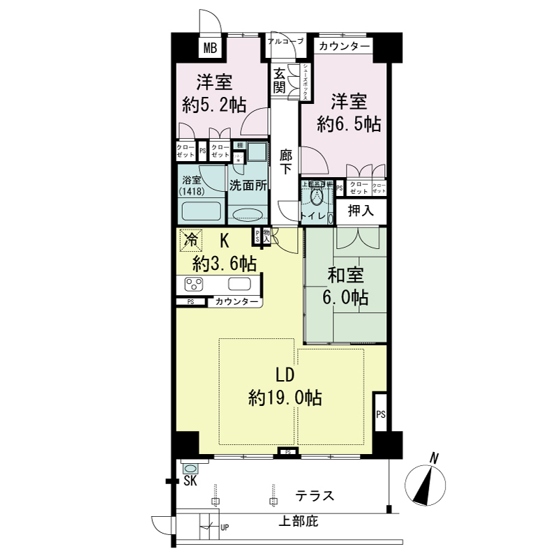ジークレフ神戸山の手野崎館の間取り図 Cbタイプ・3LDK
専有面積84.75m2
テラス面積17.55m2
室外機置場面積1.27m2
トランクルーム面積0.51m2