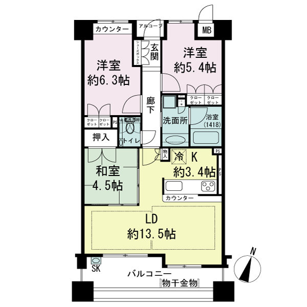 ジークレフ神戸山の手野崎館の間取り図 Dタイプ・3LDK
専有面積71.88m2
バルコニー面積11.87m2
室外機置場面積1.23m2
トランクルーム面積0.51m2