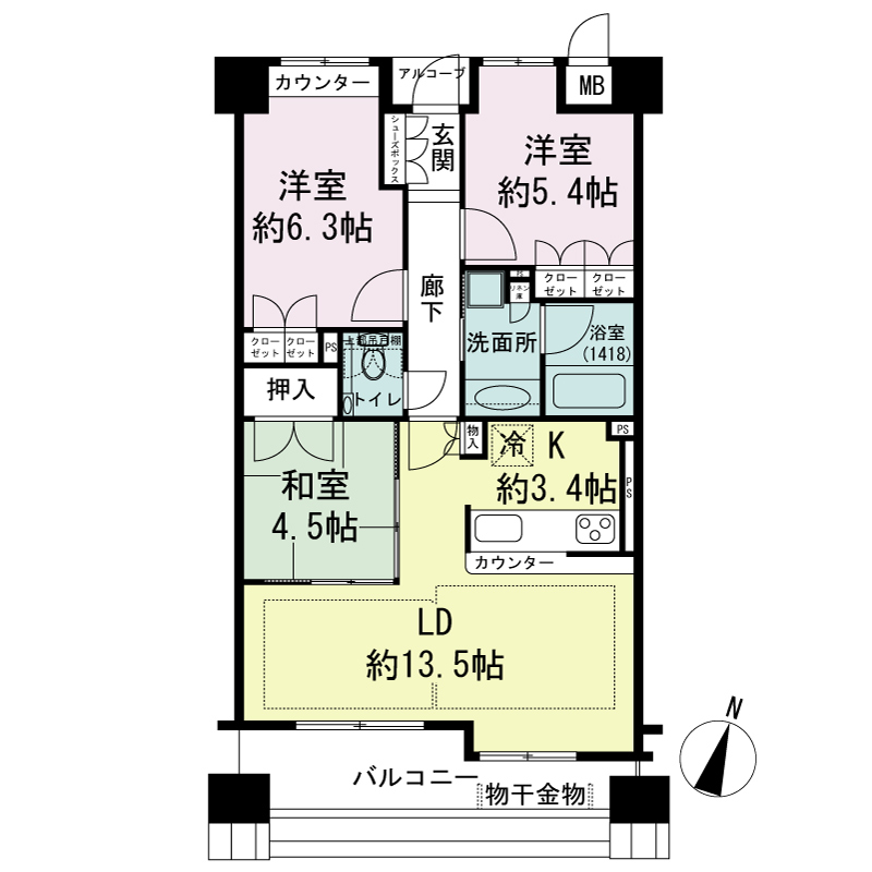 ジークレフ神戸山の手野崎館の間取り図 D6タイプ・3LDK
専有面積71.88m2
バルコニー面積7.88m2
室外機置場面積1.23m2
トランクルーム面積0.51m2