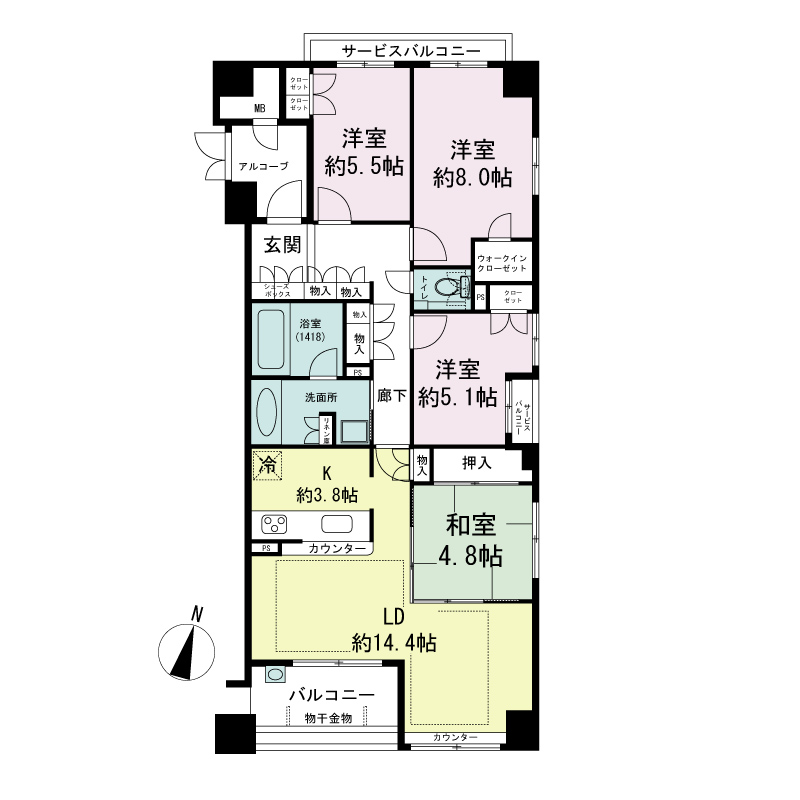 ジークレフ神戸山の手野崎館の間取り図 Fタイプ・4LDK
専有面積95.32m2
バルコニー面積7.06m2
サービスバルコニー面積4.05m2
トランクルーム面積0.51m2