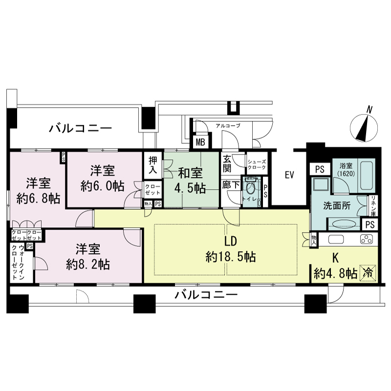 ジークレフ神戸山の手野崎館の間取り図 Hタイプ・4LDK
専有面積105.17m2
バルコニー面積29.20m2
トランクルーム面積0.51m2