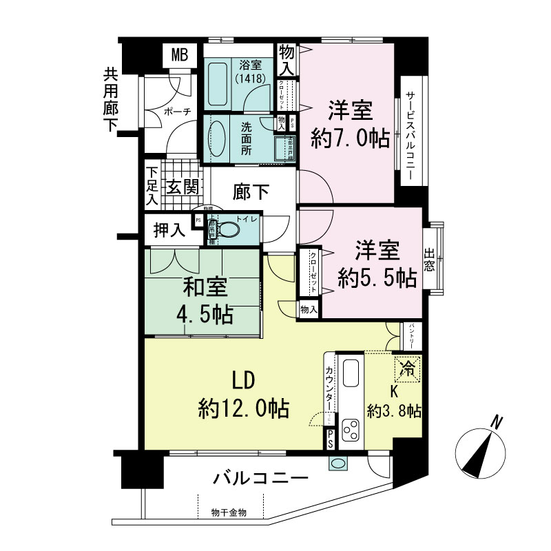 ファミール神戸熊内町グランアクシスの間取り図 Cタイプ・3LDK
専有面積73.74m2
ポーチ面積3.40m2
バルコニー面積10.98m2
サービスバルコニー面積3.44m2
