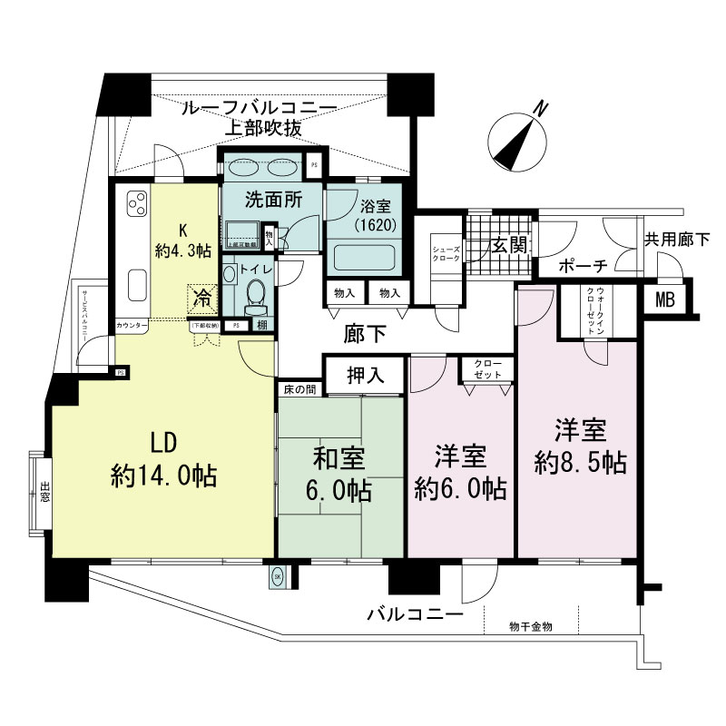 ファミール神戸熊内町グランアクシスの間取り図 Dタイプ・3LDK
専有面積93.28m2
ポーチ面積3.37m2
バルコニー面積16.77m2
ルーフバルコニー面積12.90m2
サービスバルコニー面積1.72m2