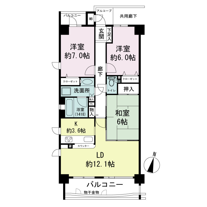 神戸野崎通アーバンライフの間取り図 Aタイプ・3LDK
専有面積76.80m2
バルコニー面積11.58m2
アルコーブ面積2.20m2