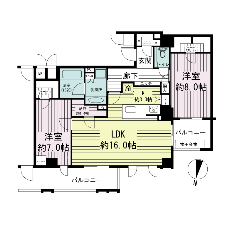 シエリア神戸北野坂の間取り図 Dタイプ・2LDK
専有面積84.83m2
バルコニー面積14.17m2(2,3階）12.04m2(1階）