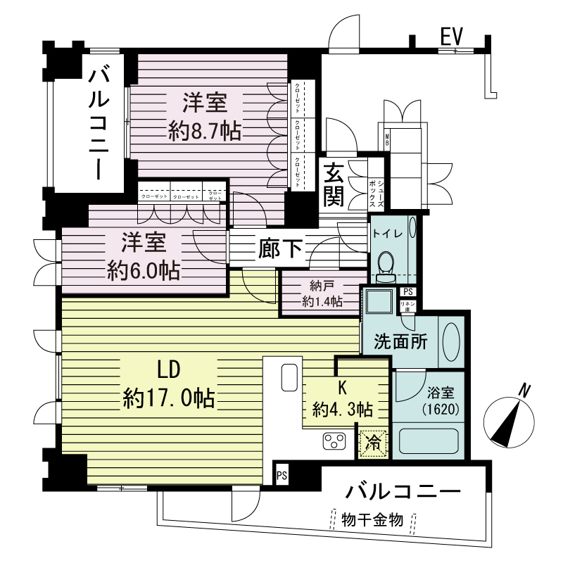 シエリア神戸北野坂の間取り図 Eタイプ・2SLDK
専有面積82.58m2
バルコニー面積15.72m2