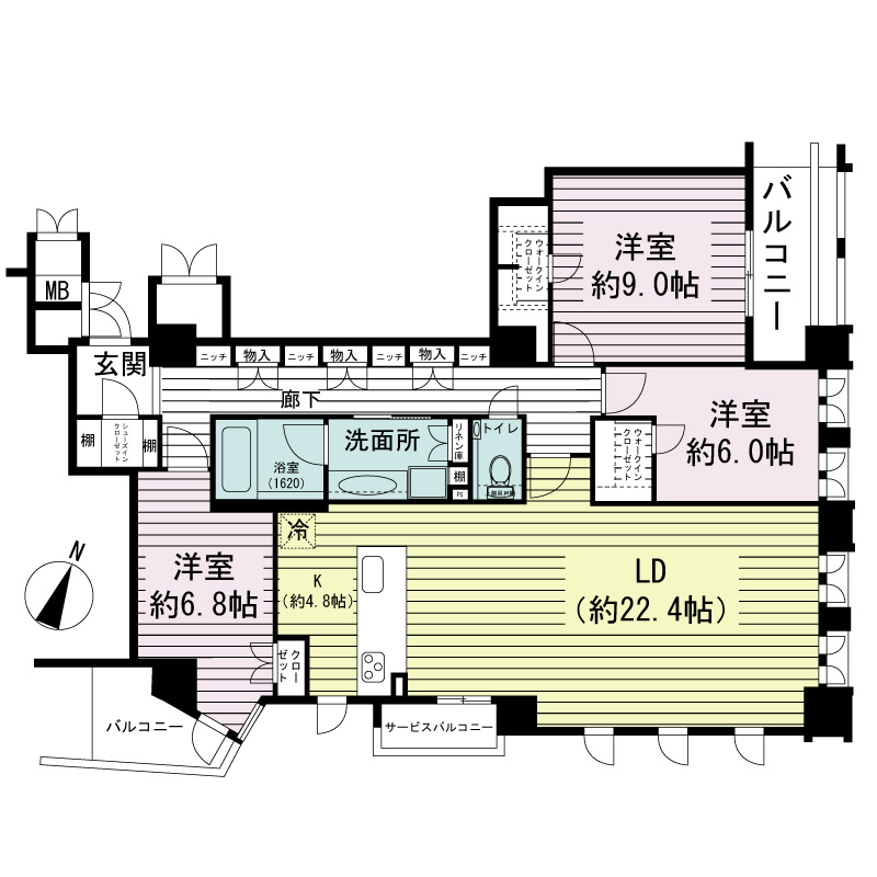 シエリア神戸北野坂の間取り図 Fタイプ・3LDK
専有面積113.25m2
バルコニー面積10.95m2
サービスバルコニー面積2.40m2