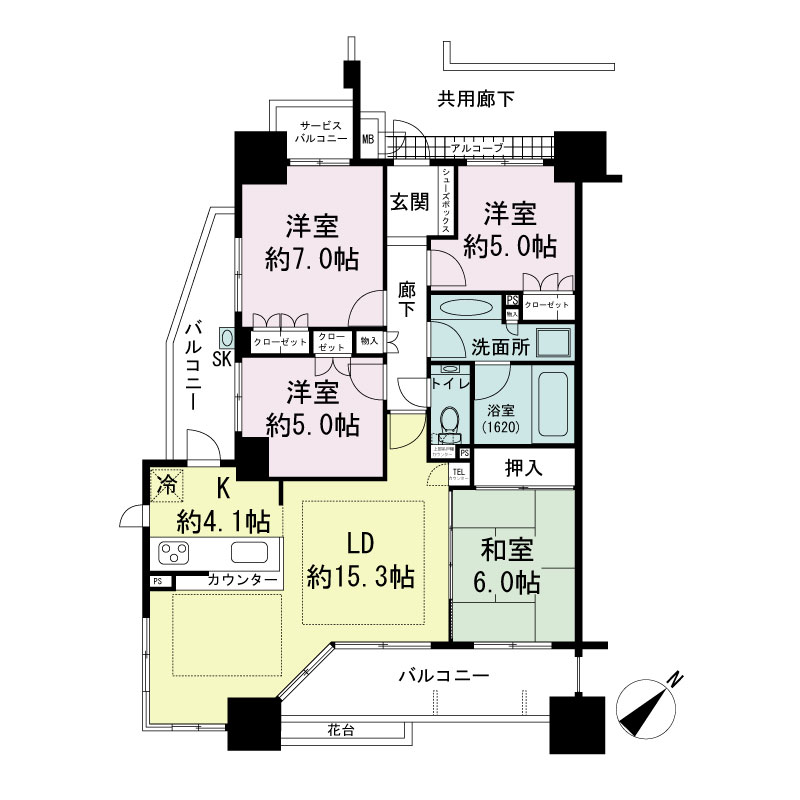 ローレルコート神戸海岸通の間取り図 Aタイプ
全17邸
4LDK 専有面積90.18m2
バルコニー面積17.49m2
サービスバルコニー面積2.19m2
アルコーブ面積2.12m2
メーターボックス面積0.60m2