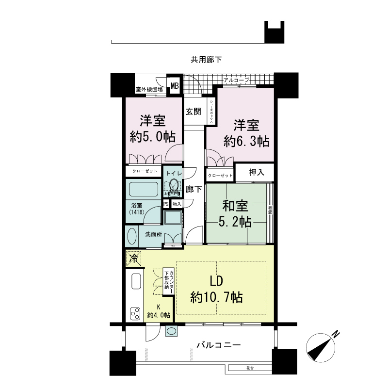 ローレルコート神戸海岸通の間取り図 Bタイプ
全15邸
3LDK 専有面積70.06m2
バルコニー面積11.84m2
アルコーブ面積2.51m2
メーターボックス面積0.51m2
室外機置場面積1.70m2