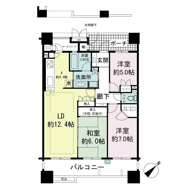 ローレルコート神戸海岸通の間取り図 Cタイプ
全15邸
3LDK 専有面積78.02m2
バルコニー面積14.50m2
サービスコート3.38m2
専用ポーチ面積6.67m2
メーターボックス面積0.64m2
トランクルーム面積0.49m2