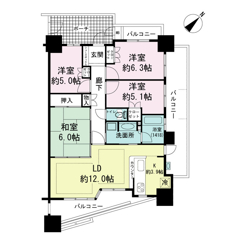 ローレルコート神戸海岸通の間取り図 Eタイプ
全14邸
4LDK 専有面積82.88m2
バルコニー面積21.16m2
専用ポーチ面積8.61m2
メーターボックス面積0.62m2