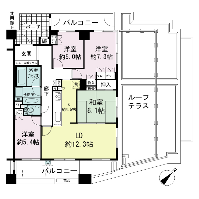 ローレルコート神戸海岸通の間取り図 Frタイプ
全1邸
4LDK 専有面積93.90m2
バルコニー面積21.90m2
専用ポーチ面積7.03m2
ルーフテラス面積37.95m2
メーターボックス面積0.51m2