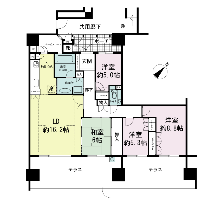 ローレルコート神戸海岸通の間取り図 Iタイプ
全1邸
4LDK 専有面積104.99m2
テラス面積40.04m2
サービスコート面積3.57m2
専用ポーチ面積6.67m2
トランクルーム面積0.49m2
メーターボックス面積0.64m2